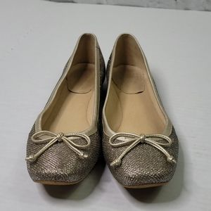 Stuart weitzman gold glitter bow ballet flats